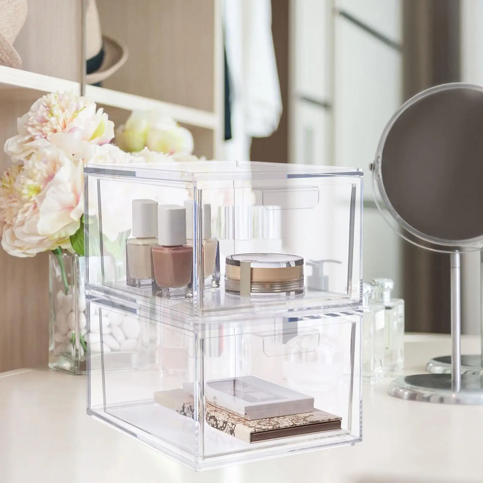 2Pcs Stackable Cosmetic Display Case Tabletop Transparent Storage Box Drawer for Makeup Cosmetics Hair Brushes Jewelry Lipsticks
2Pcs Stackable Cosmetic Display Case Tabletop Transparent Storage Box Drawer for Makeup Cosmetics Hair Brushes Jewelry Lipsticks