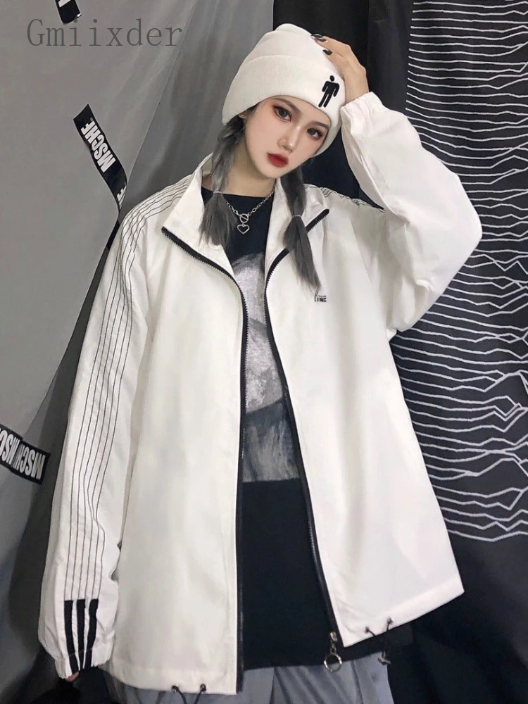 

Zipper Up Light Weight Jacket Men Women Hip Hop Stand-up Collar Korean Trendy Varsity Coat Lovers Oversize Casual Sports Jacket