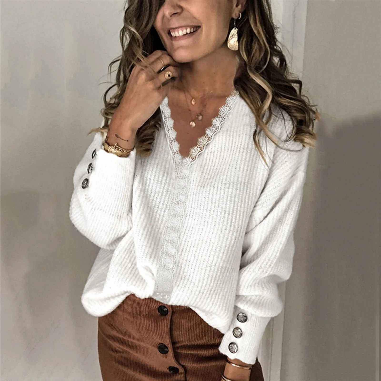 Absolutely Creative Sweater Women Lace V Neck Jacket Head Sweater Long Sleeve Solid Color Sweater Pullover Sweater Womens
Absolutely Creative Sweater Women Lace V Neck Jacket Head Sweater Long Sleeve Solid Color Sweater Pullover Sweater Womens