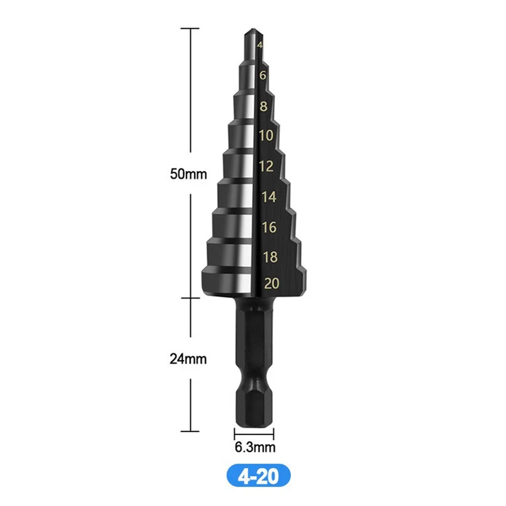 3-12mm 4-12mm 4-20mm HSS Straight Groove Step Drill Bit Nitrogen Coated Drilling Power Tools Set Wood Metal Hole Cutter
3-12mm 4-12mm 4-20mm HSS Straight Groove Step Drill Bit Nitrogen Coated Drilling Power Tools Set Wood Metal Hole Cutter