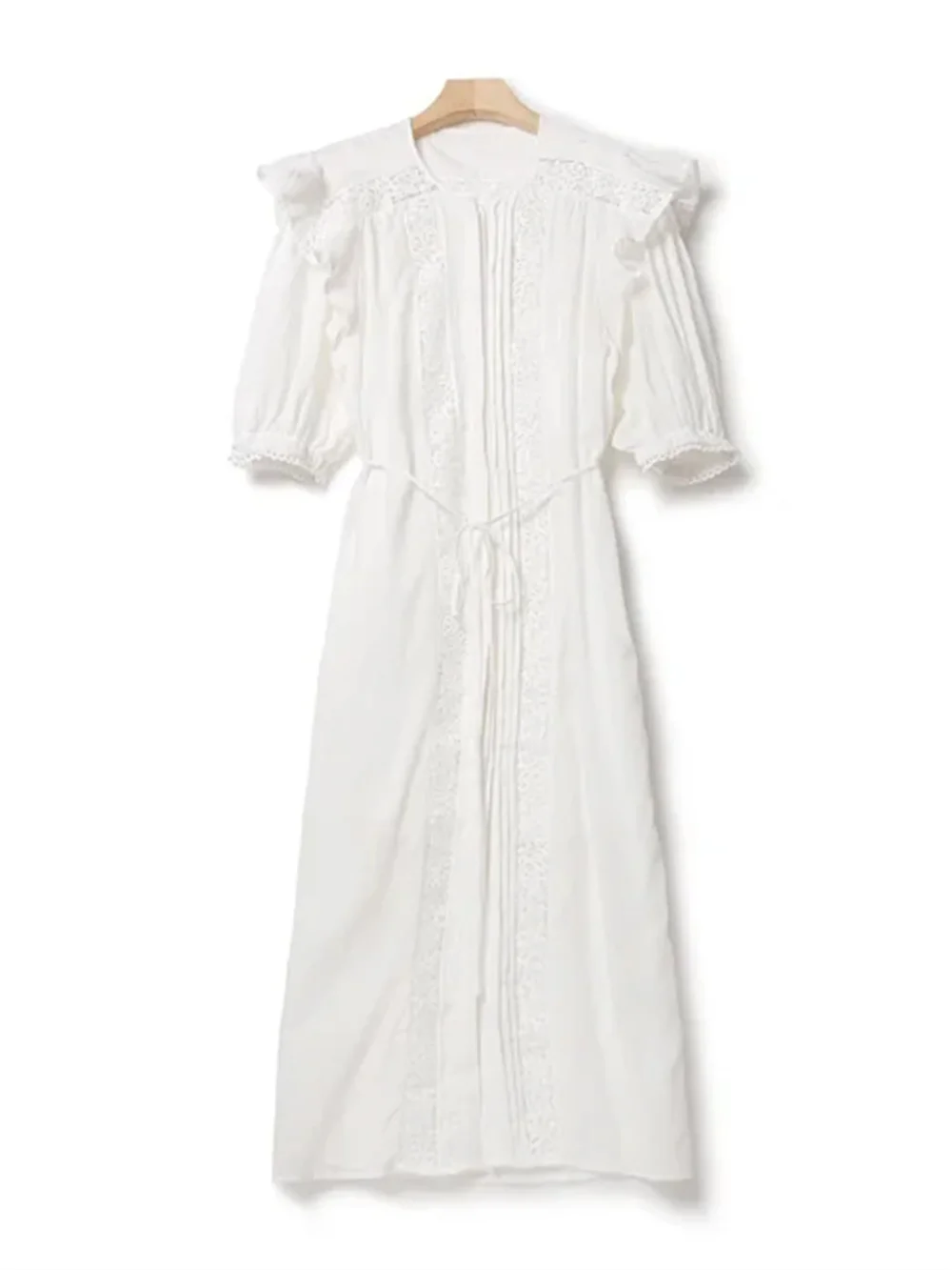 2023 Autumn Women Pleated Midi Dress Lace Stitching Hollow out Two Pieces Set Ruffles Female Lace-up Robes
2023 Autumn Women Pleated Midi Dress Lace Stitching Hollow out Two Pieces Set Ruffles Female Lace-up Robes
