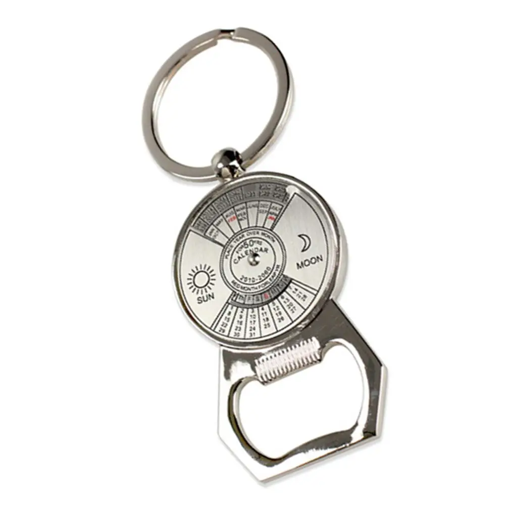 

1 Piece Creative Durable Mini 50 Year Calendar Metal Key Ring Bottle Opener New Unique Perpetual Silver Color Key Chain Gift