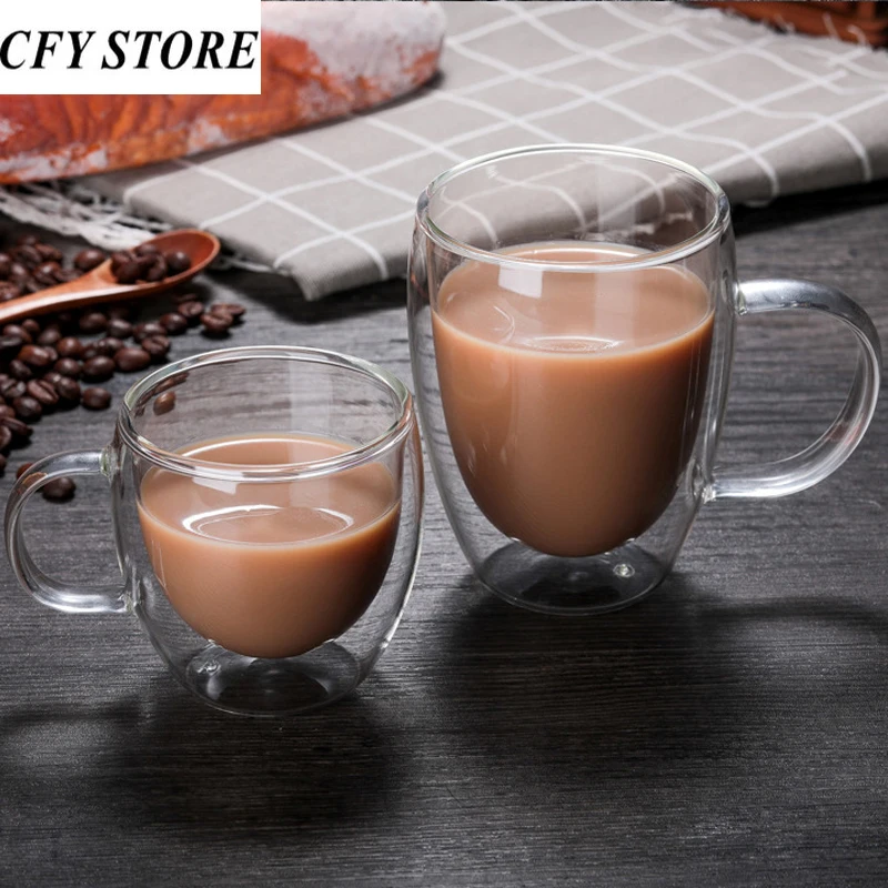 

250/350/450ml Transparent Glass Coffee Cup Milk Whiskey Beer Double wall Heat Resistant Cocktail Vodka Drinkware Tumbler Cups