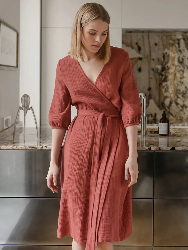 Linad Cotton Bathrobe Female Half Sleeve V Neck Sleepwear Sashes Casual Home Robes For Women Solid 2023 Spring Woman Clothes
Linad Cotton Bathrobe Female Half Sleeve V Neck Sleepwear Sashes Casual Home Robes For Women Solid 2023 Spring Woman Clothes