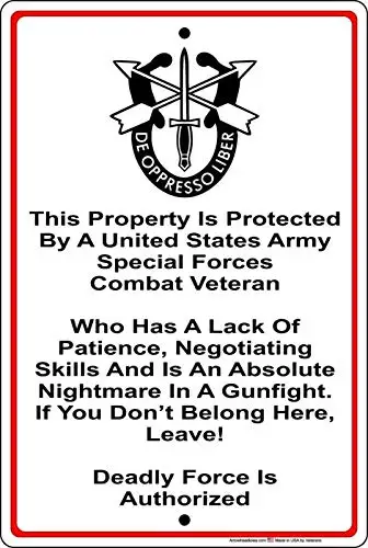 Metal Sign Wall Decor, Property Protected by Special Forces Soldier U.S. Army Aluminum Metal SignMade in USA
Metal Sign Wall Decor, Property Protected by Special Forces Soldier U.S. Army Aluminum Metal SignMade in USA