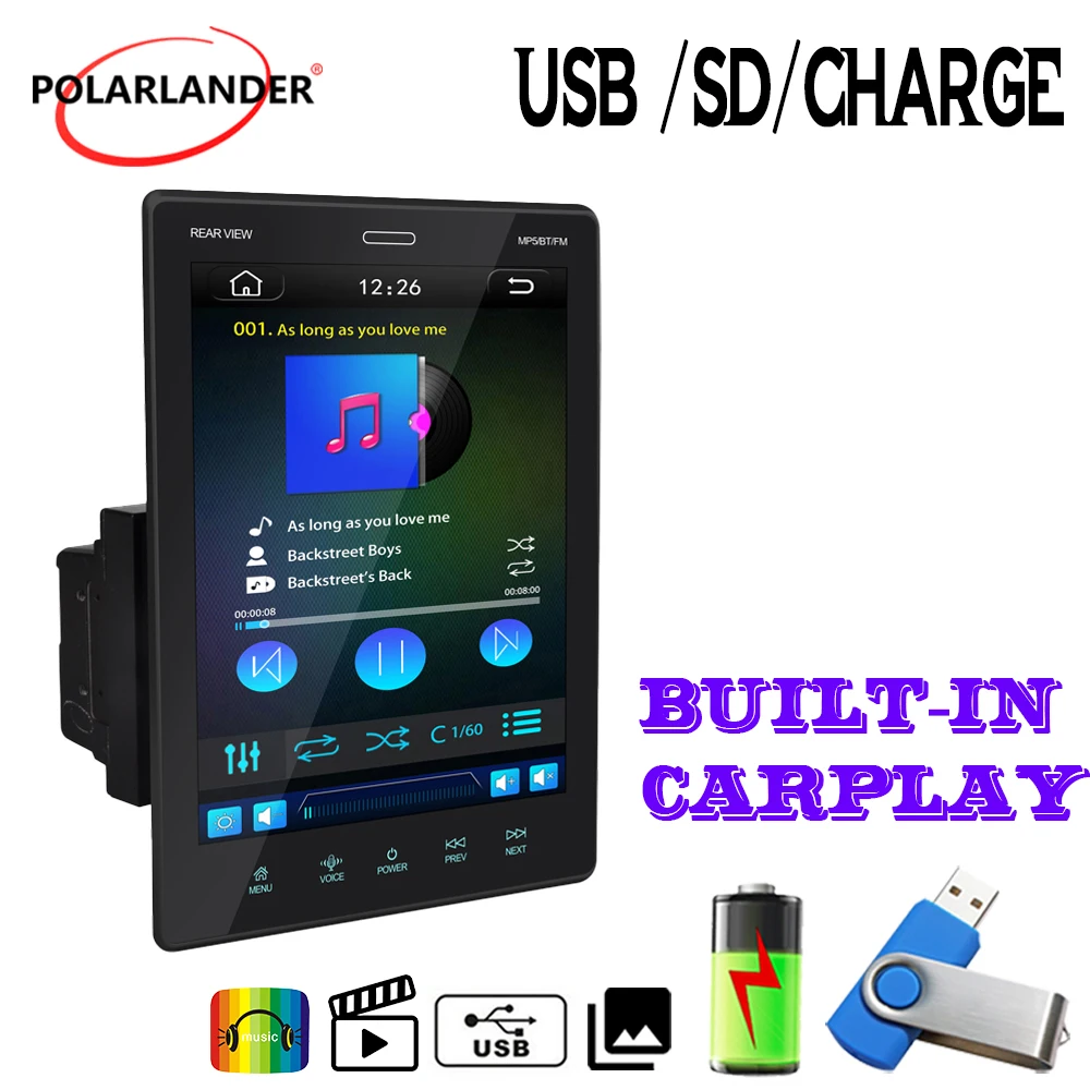 

Car Multimedia MP5 Player Angle Adjustment 2DIN 9.5'' Bluetooth Autoradio MirrorLink Stereo Receiver Apple Carplay, Android Auto