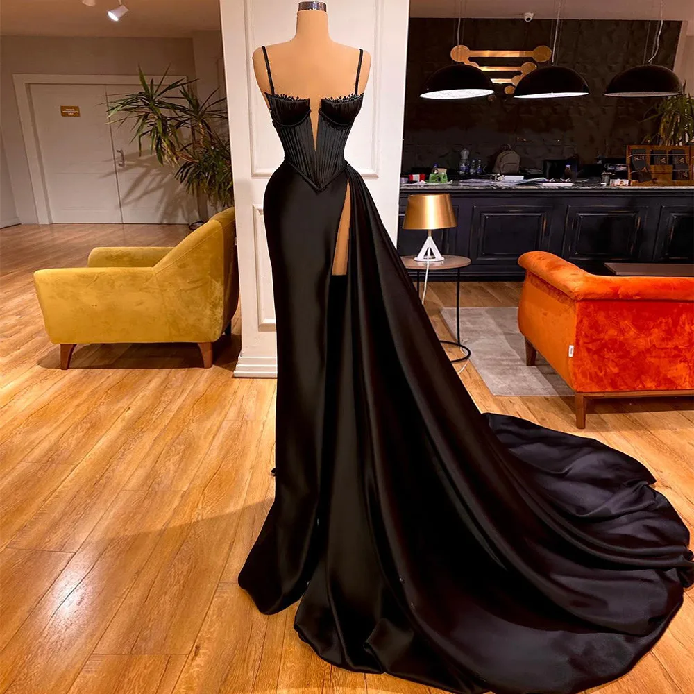 Sexy Spaghetti Straps Evening Dresses High Slit Deep V Neck Modern Evening Gowns 2022 Beading Pleat Mermaid Wedding Party Dress
Sexy Spaghetti Straps Evening Dresses High Slit Deep V Neck Modern Evening Gowns 2022 Beading Pleat Mermaid Wedding Party Dress