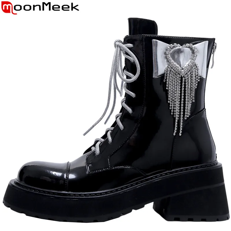 MoonMeek 2022 New Butterfly Knot Zipper Ankle Boots Sweet Thick High Heels Dress Shoes Ladies Genuine Leather Women Boots
MoonMeek 2022 New Butterfly Knot Zipper Ankle Boots Sweet Thick High Heels Dress Shoes Ladies Genuine Leather Women Boots