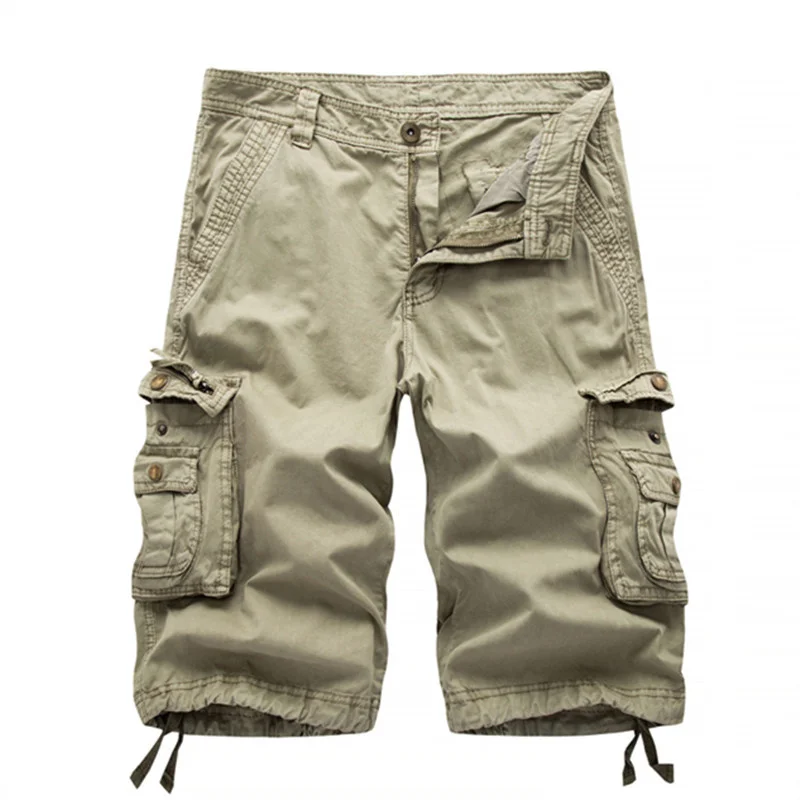 

Cargo Shorts Men Cotton Summer Men's Casual Shorts Male Army Green Men Sweatpants Zipper Fly Straight Knee Length Man Shorts