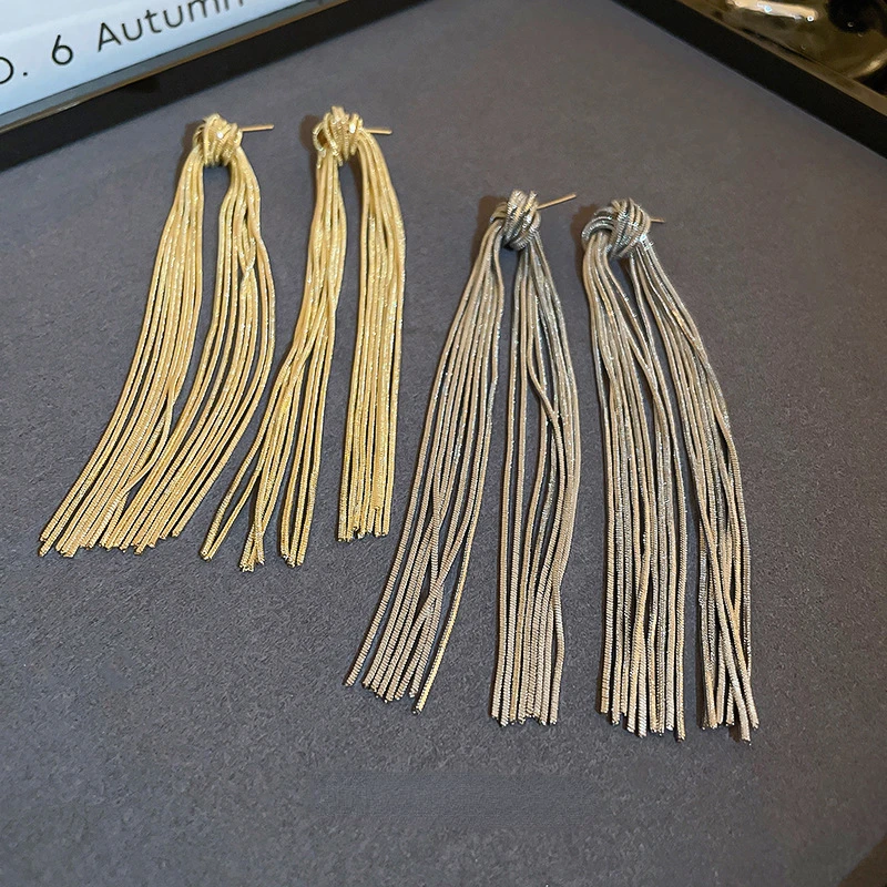 

925 Silver Needle Exaggerated Metal Knotted Tassel Dangle Earrings for Women Personalized Party Accessories Festival Gift