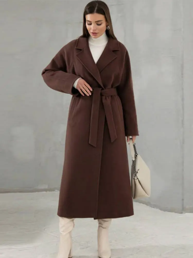 Women Wool Coat With Belt Lapel Long Sleeve Solid Overcoat Windbreaker 2022 Ladies Autumn Winter Outwear Elegant Long Coats
Women Wool Coat With Belt Lapel Long Sleeve Solid Overcoat Windbreaker 2022 Ladies Autumn Winter Outwear Elegant Long Coats
