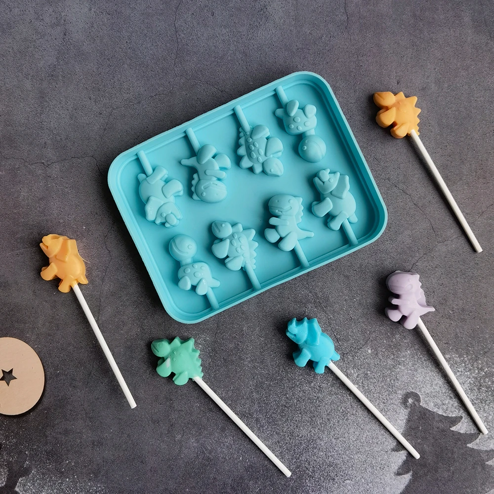 

Dinosaur Shapes Silicone Lollipop Molds 8 Holes Cartoon DIY Chocolate Candy Fondant Cake Decorating Moulds Baking Utensils