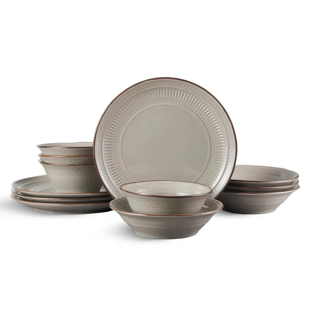 

BOUSSAC Easton 12-Piece Dinnerware Set Stoneware Serving Ware Kitchen Dish Dinner Plates