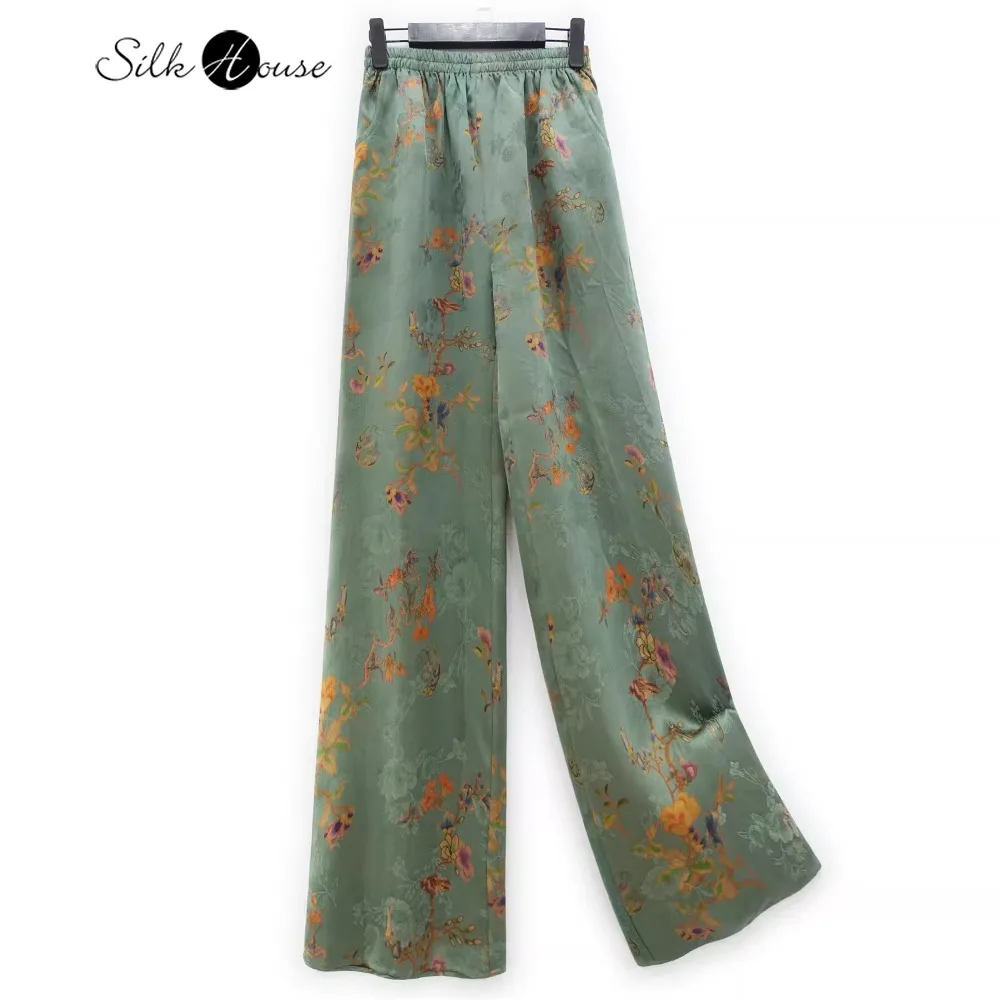 

2023 Women's Fashion Autumn New 100%Natural Mulberry Silk Fragrant Cloud Gauze Heavyweight Casual Wide Leg Pants