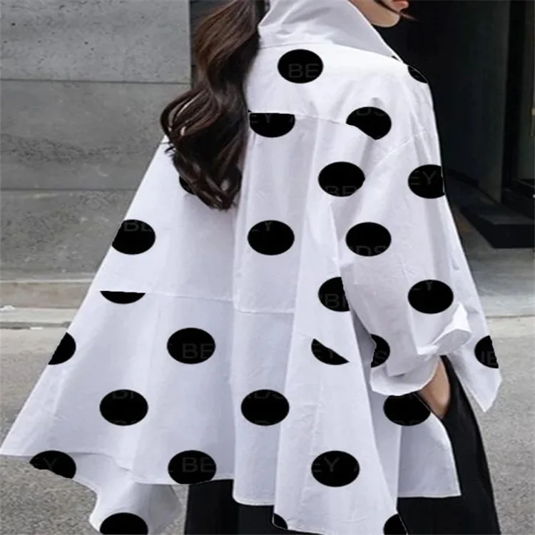 Fashion Polka-Dot Buttons Shirts Women's Side Split Lapel Long Sleeves Blouse Women Casual Simple Commuter Office Ladies Shirts
Fashion Polka-Dot Buttons Shirts Women's Side Split Lapel Long Sleeves Blouse Women Casual Simple Commuter Office Ladies Shirts