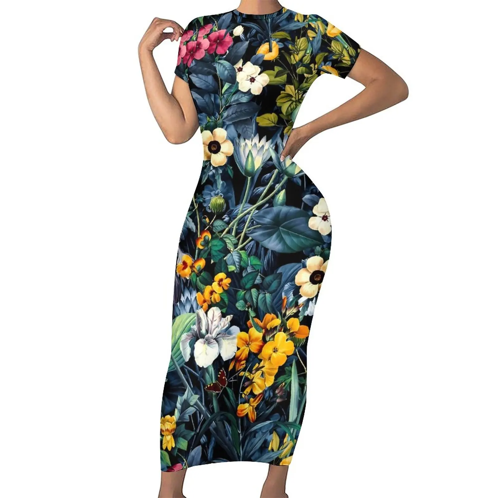 Женское платье-макси с цветочным принтом, большого размера 
Женское платье-макси с цветочным принтом, большого размера