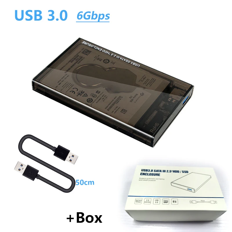 

2.5 inch HDD Case SATA III to USB 3.0 6Gbps HDD Enclosure External HD Case for HDD SSD Disk Case Hard Drive Box Support UASP 6TB