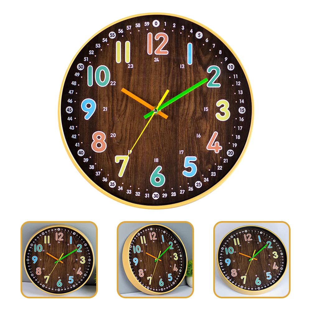 

Wall Clock Digital Wood Grain Delicate for Kids Round Home Hanging Silent Decor Simple Style Household Analog Bedroom Child