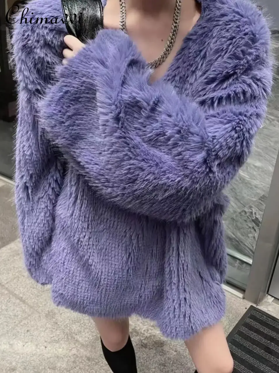 Autumn Winter Fashion Purple Loose V-neck Long Sleeve Pullover Mink Sweater Women's Elegant Mid-Length Feminine Top All-Matching
Autumn Winter Fashion Purple Loose V-neck Long Sleeve Pullover Mink Sweater Women's Elegant Mid-Length Feminine Top All-Matching