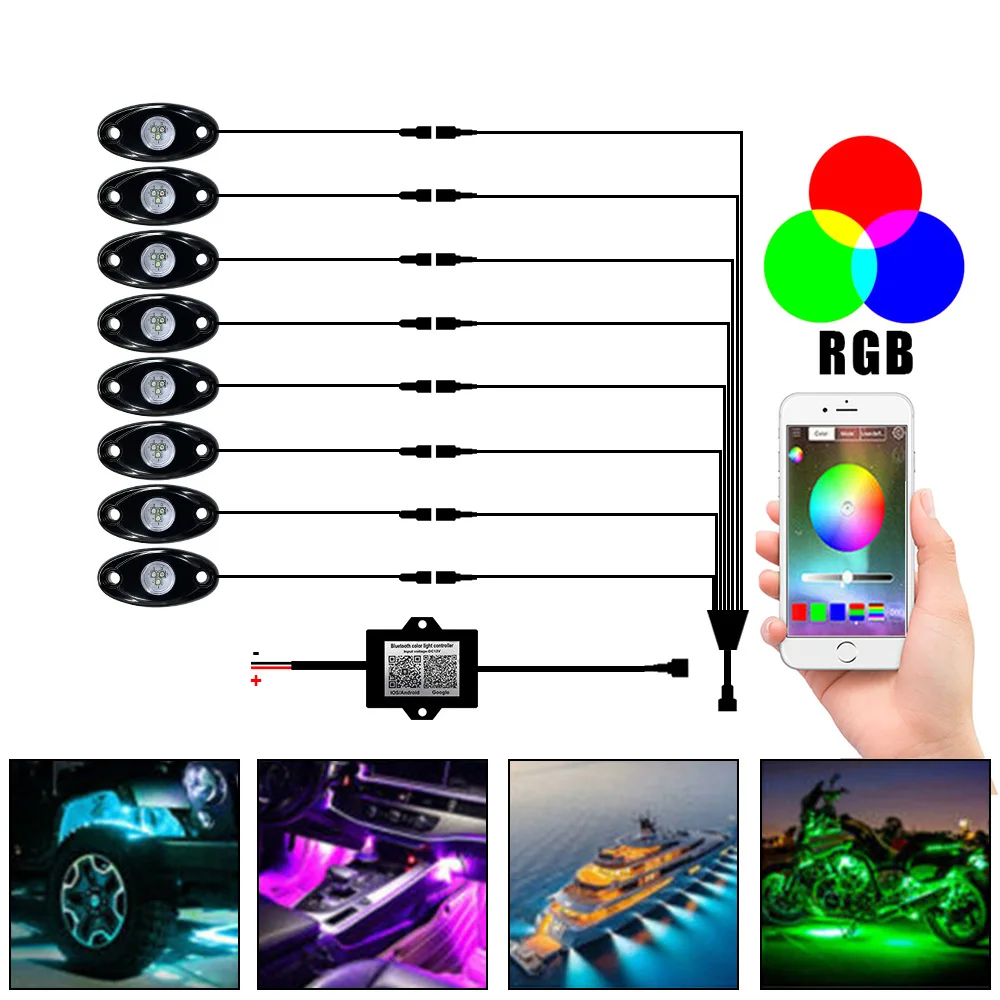 Bluetooth App Control Car Accessories 10-30V 4/8pcs LED RGB Rock Music Lights Underbody Neon Atmosphere Lamps
Bluetooth App Control Car Accessories 10-30V 4/8pcs LED RGB Rock Music Lights Underbody Neon Atmosphere Lamps