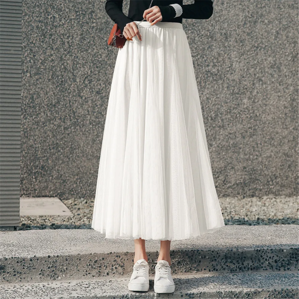 New Women Mesh Elastic A Shaped Skirt Beach Spring Summer Korean High Waist Fashion Pleated Long Skirt Black White Tulle Skirts
New Women Mesh Elastic A Shaped Skirt Beach Spring Summer Korean High Waist Fashion Pleated Long Skirt Black White Tulle Skirts