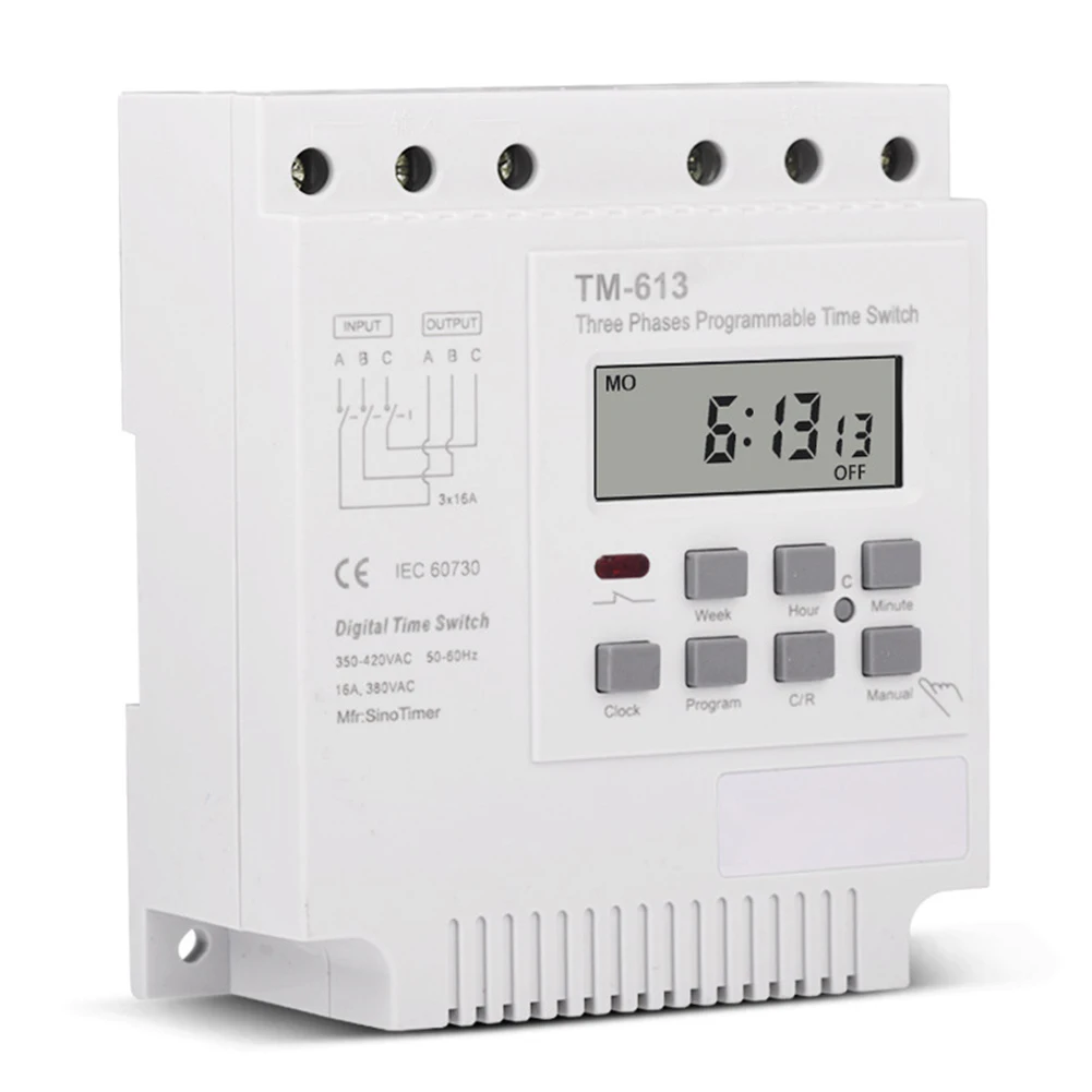 TM613 380V 16A Second Setting Digital Timer Switch 24hr 7 Days Weekly Programmable Time Relay Voltage Output High Load Power
TM613 380V 16A Second Setting Digital Timer Switch 24hr 7 Days Weekly Programmable Time Relay Voltage Output High Load Power