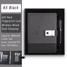 Rechargeable Notebook Fingerprint Unlocking + U Disk Wireless Power Bank Smart Electronic Password Lock Notepad Gift Box Set