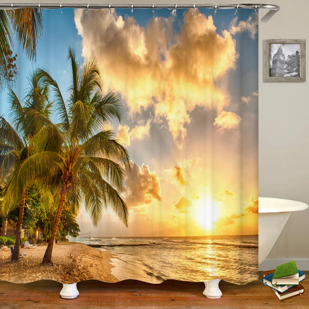 

3D Shower Curtain Various Sunset Dusk Beach Scenery Seaside Printed Bathroom Curtain Polyester Waterproof Home Decor 180x180cm