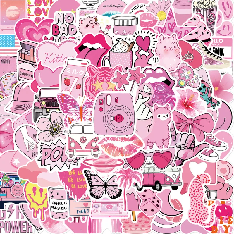 

10/30/50/2X50PCS Pink Cartoon Fresh Graffiti Stickers Laptop Guitar Notebook Skateboard DIY Decoration Kids Stickers New