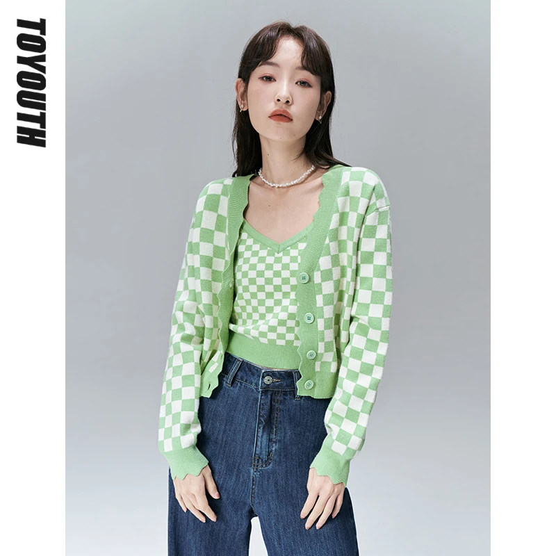 Toyouth Women Knit Cardigan 2022 Spring Long Sleeves V Neck Matcha Green Checkerboard Elegant Vintage Sweaters
Toyouth Women Knit Cardigan 2022 Spring Long Sleeves V Neck Matcha Green Checkerboard Elegant Vintage Sweaters