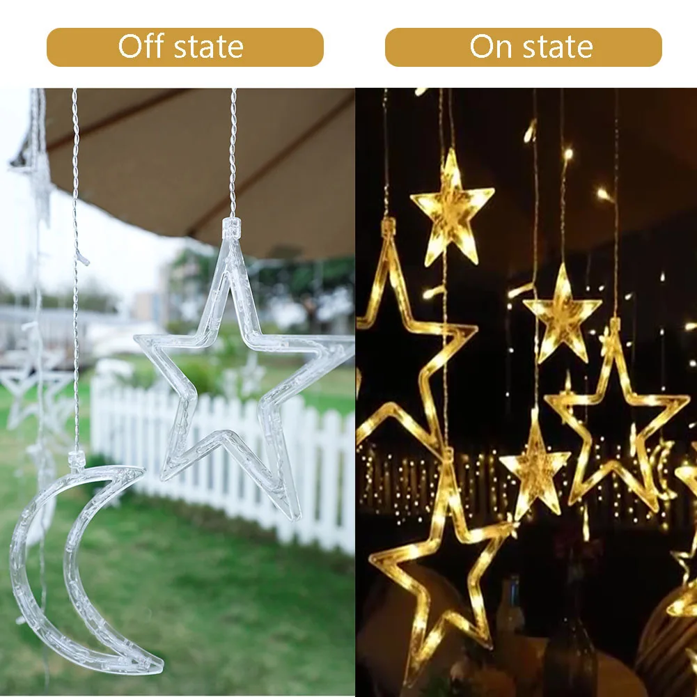 138LED Solar Moon Star Lights 8 Lighting Modes Window Curtain Ramadan Christmas Party Home Bedroom Waterproof Outdoor Garden
138LED Solar Moon Star Lights 8 Lighting Modes Window Curtain Ramadan Christmas Party Home Bedroom Waterproof Outdoor Garden
