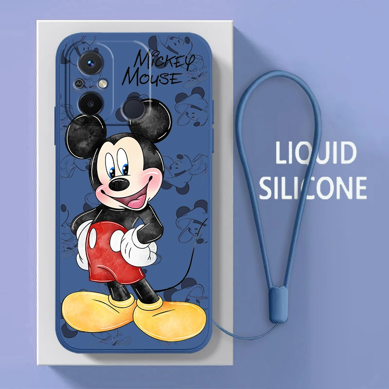 

Cute Mickey Minnie For Xiaomi Redmi 12C 11 Prime A1 10 10X 9 9A 9T 9AT 8 K50 Gaming Pro 4G 5G Liquid Rope Phone Case Coque Capa