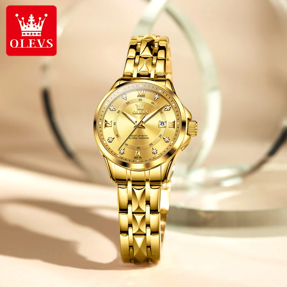 

Женские кварцевые часы OLEVS с ромбовидным ремешком, оригинальные кварцевые часы для женщин, водонепроницаемые светящиеся наручные часы из нержавеющей стали с датой, Reloj