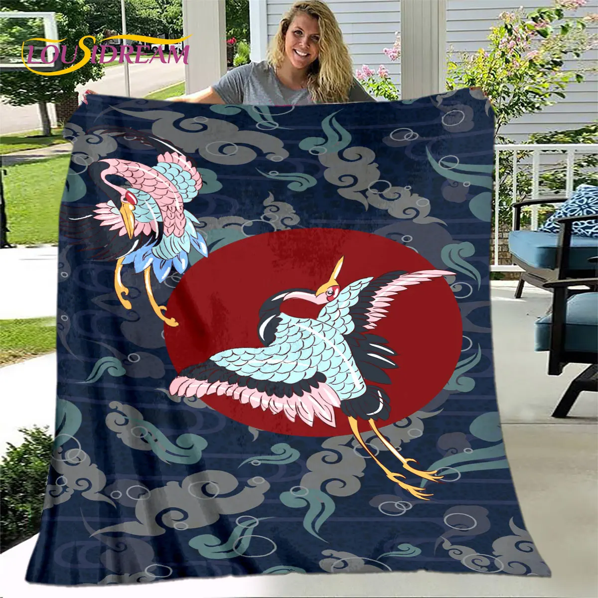 

3D Classical Chinese Crane Blanket,Flannel Blanket Throw Blanket,Warm Blanket for Home Living Room Bedroom Beds Sofa Picnic Kid