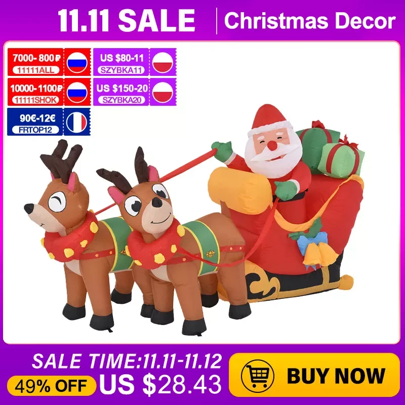1.8M Christmas Inflatable Santa Reindeer Sled With LED Lights Outdoor Yard Lawn New Year 2022 Merry Christmas Decoration
1.8M Christmas Inflatable Santa Reindeer Sled With LED Lights Outdoor Yard Lawn New Year 2022 Merry Christmas Decoration