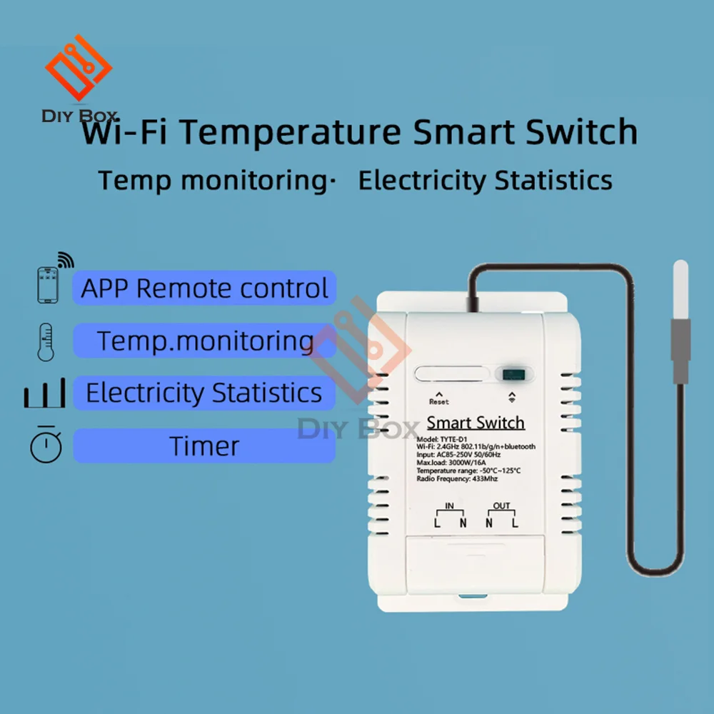 Умное устройство управления температурой, 16 А, RF433, от-50 °C до 125 ℃ 
Умное устройство управления температурой, 16 А, RF433, от-50 °C до 125 ℃