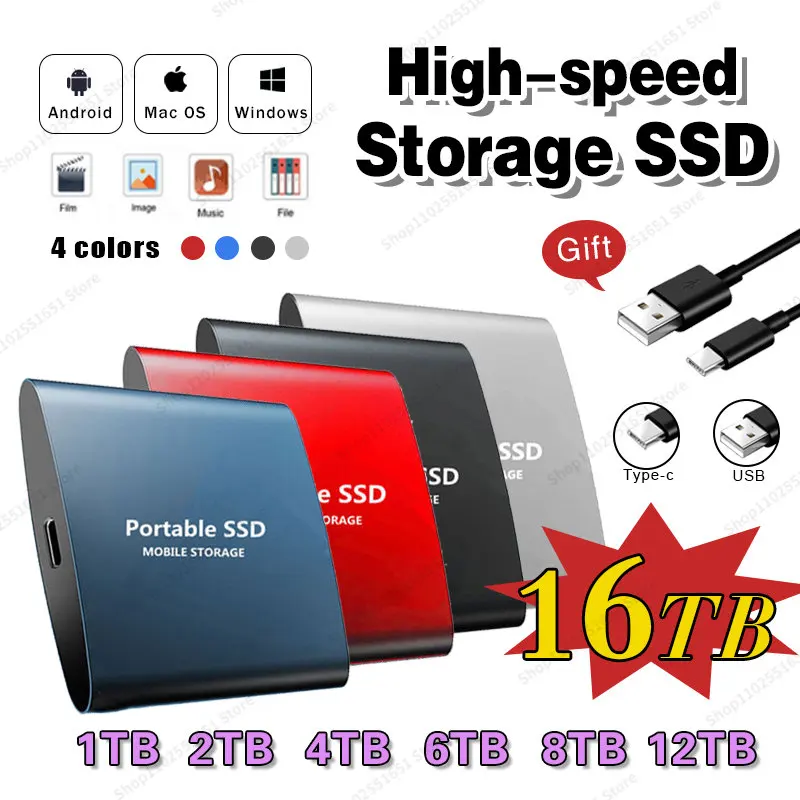 Mini Portable SSD 128TB 2TB External Solid State Hard Drive USB 3.1 Type-C Interface High-Speed Hard Disk for Laptop/Smartphone
Mini Portable SSD 128TB 2TB External Solid State Hard Drive USB 3.1 Type-C Interface High-Speed Hard Disk for Laptop/Smartphone