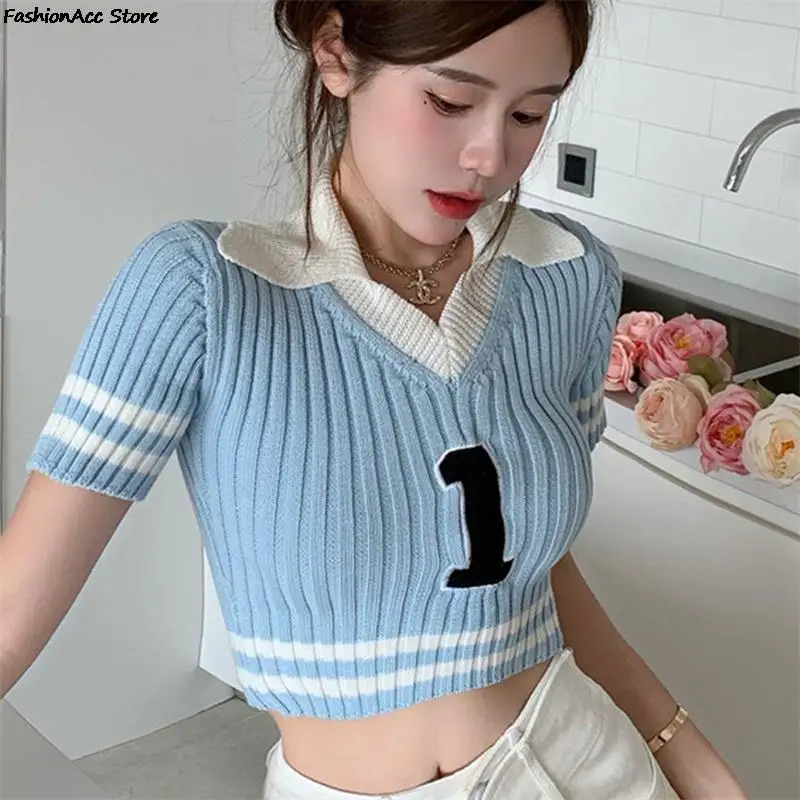 Woman TShirts Blue Knitted Short-Sleeved T-shirt Women's Summer Top Crop Top Mujer Camisetas
Woman TShirts Blue Knitted Short-Sleeved T-shirt Women's Summer Top Crop Top Mujer Camisetas