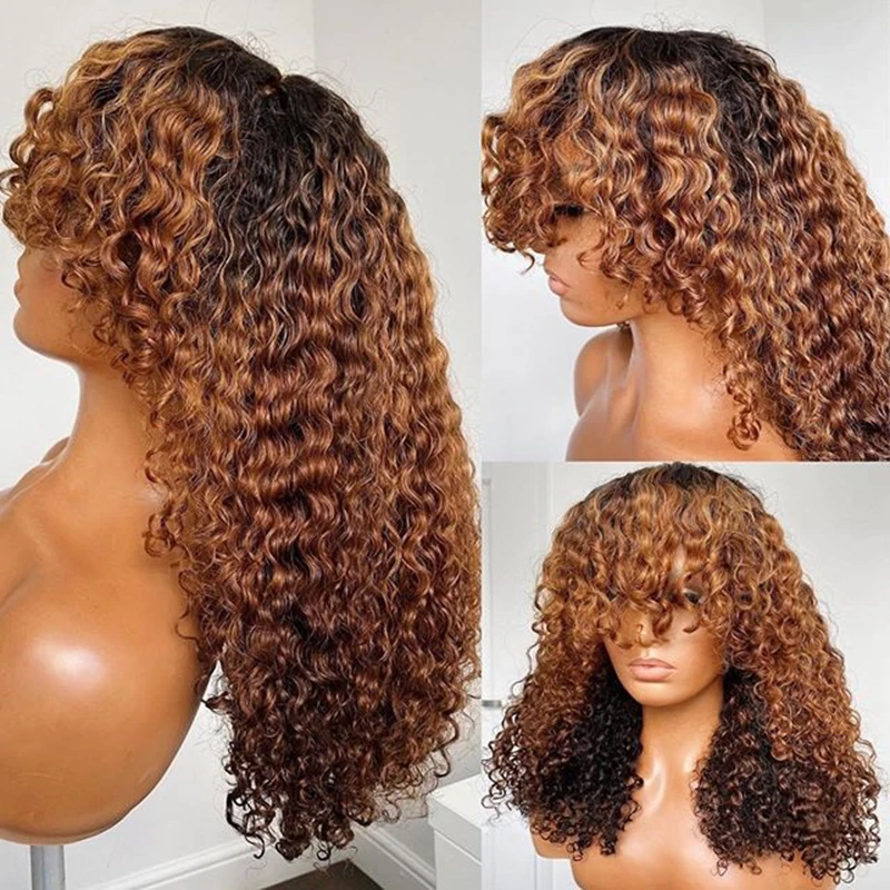 Bangs Silk Top Full Machine Made Wig Ombre Honey Blonde Fringe Kinky Curly Human Hair Wigs for Women Glueless 200Density
Bangs Silk Top Full Machine Made Wig Ombre Honey Blonde Fringe Kinky Curly Human Hair Wigs for Women Glueless 200Density