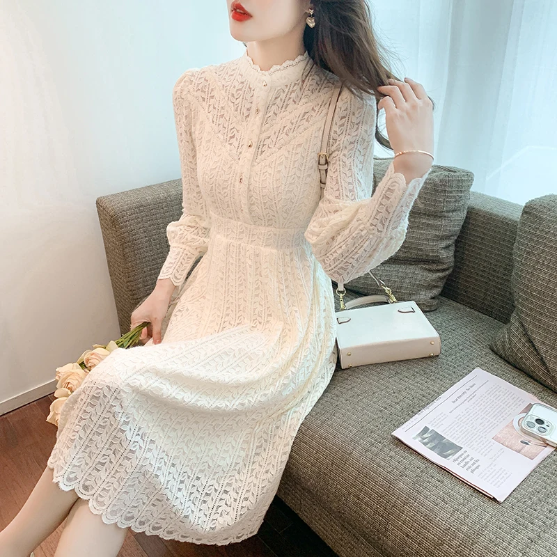 Women's Autumn and Winter New High-end Temperament Lotus Collar Long Sleeve French Lace Single Breasted Mid Length Fashion Dress
Women's Autumn and Winter New High-end Temperament Lotus Collar Long Sleeve French Lace Single Breasted Mid Length Fashion Dress