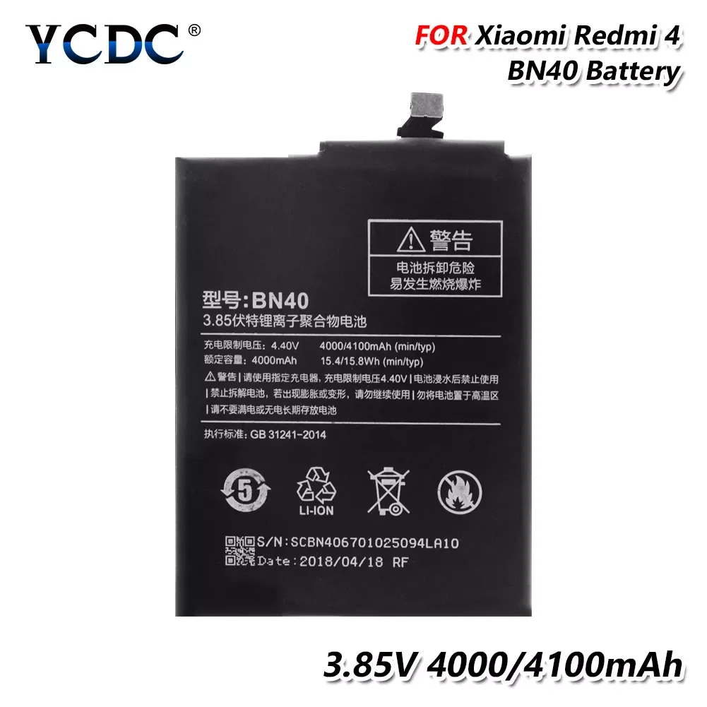 Phone Battery BN40 for Xiaomi Redmi 4 Pro 4100 mAh High Quality Replacement Bateria Rechargeable Batteries Mobile
Phone Battery BN40 for Xiaomi Redmi 4 Pro 4100 mAh High Quality Replacement Bateria Rechargeable Batteries Mobile