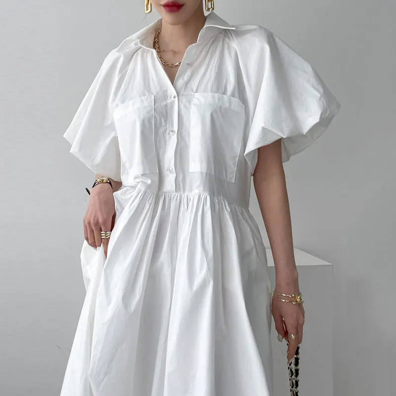 SuperAen 2022 Summer Turn Down Collar Single-breasted Pocket Flying Sleeve Shirt Big Swing White Dresses for Women
SuperAen 2022 Summer Turn Down Collar Single-breasted Pocket Flying Sleeve Shirt Big Swing White Dresses for Women