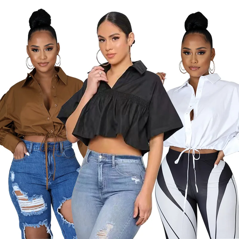 Spring Fashion Women's Shirt Short Top Loose Solid Color Commuter Waist Sexy Button Lace Up Long Sleeved Shirt
Spring Fashion Women's Shirt Short Top Loose Solid Color Commuter Waist Sexy Button Lace Up Long Sleeved Shirt