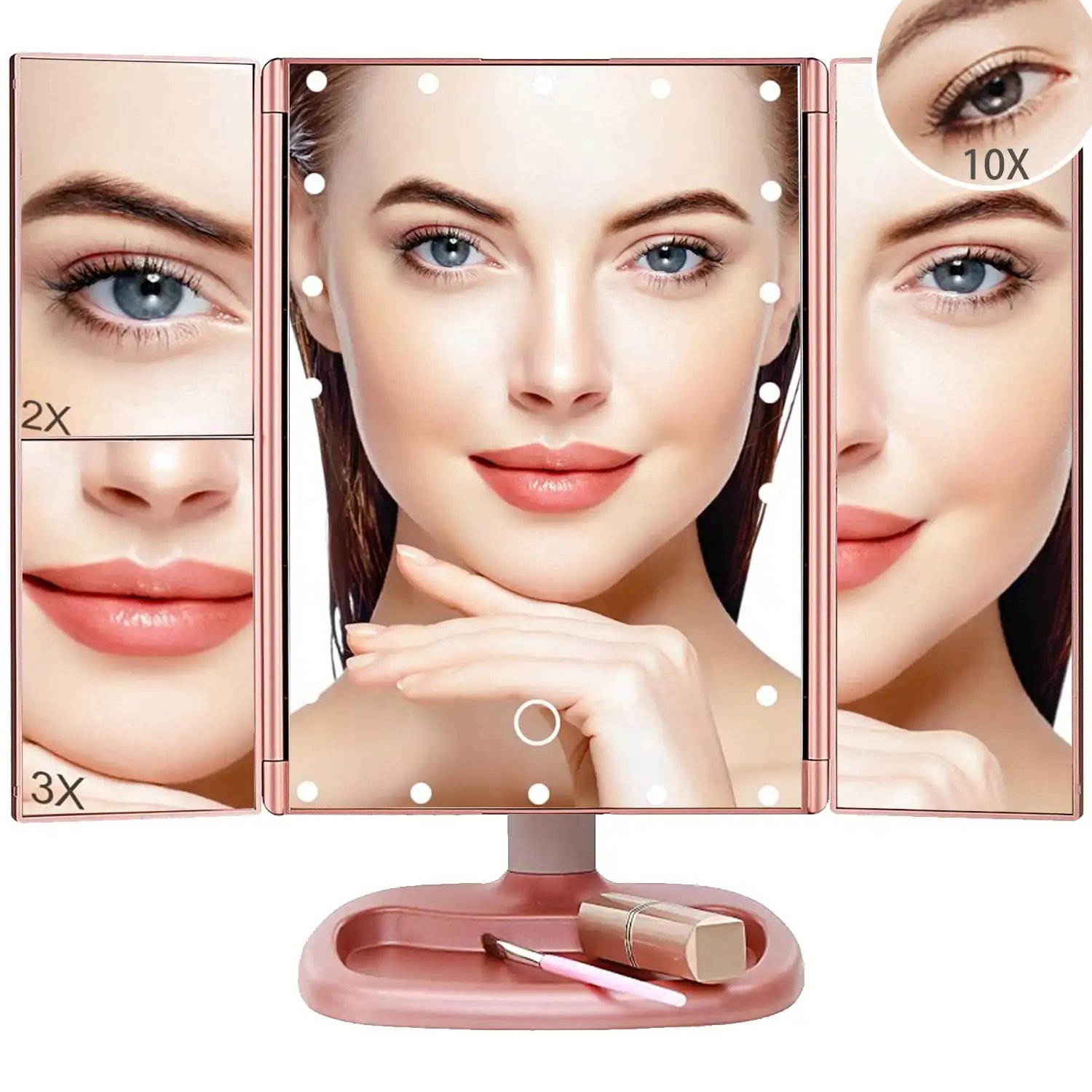 Makeup Mirror Vanity Mirror with 22 LED Lights, 1x 2X 3X 10X Magnification, Lighted Makeup Mirror, Touch Control, Trifold Makeup
Makeup Mirror Vanity Mirror with 22 LED Lights, 1x 2X 3X 10X Magnification, Lighted Makeup Mirror, Touch Control, Trifold Makeup