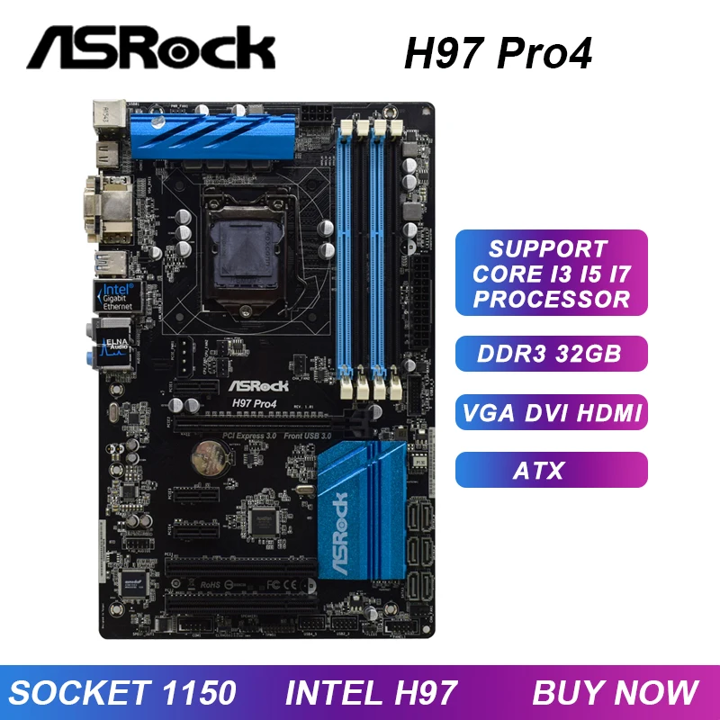 Материнская плата 1150 материнская DDR3 для ASRock H97 Pro4 Intel поддержка Xeon E3-1285 v3 Core i7 i5 i3