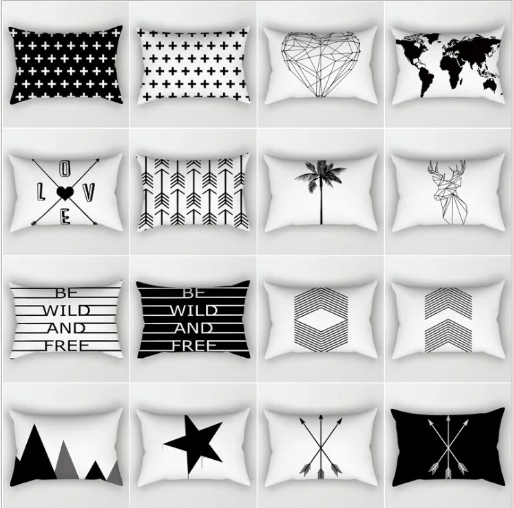 Home decoration black and white pattern printing polyester pillow sleeve 30x50cm funda de almohada
Home decoration black and white pattern printing polyester pillow sleeve 30x50cm funda de almohada