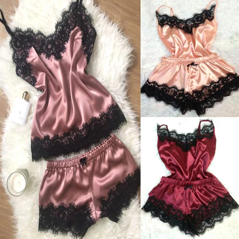 Fashion Nightwear Lace Trim Satin Cami Top Pajama Sets Sexy Hot Erotic Home Wear Women Pajamas Women Sleepwear Sleeveless Strap
Fashion Nightwear Lace Trim Satin Cami Top Pajama Sets Sexy Hot Erotic Home Wear Women Pajamas Women Sleepwear Sleeveless Strap