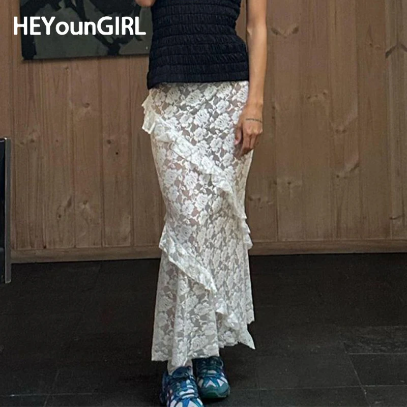 Модная женская прозрачная длинная юбка HEYounGIRL с оборками Y2K, сексуальная одежда в стиле Хай-стрит, шикарная кружевная юбка-годе на осень 
Модная женская прозрачная длинная юбка HEYounGIRL с оборками Y2K, сексуальная одежда в стиле Хай-стрит, шикарная кружевная юбка-годе на осень