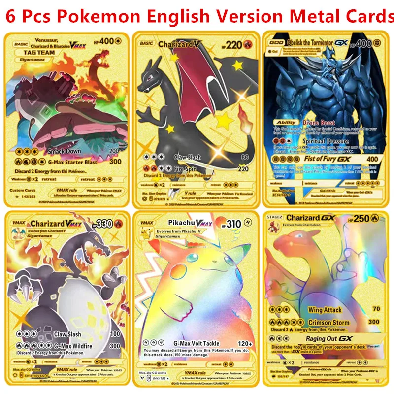 6-12Pcs/Set English Version Pokemon Metal Card Anime Figure Pikachu Mewtwo Charizard Battle Carte Trading English Cards Toy Gift
6-12Pcs/Set English Version Pokemon Metal Card Anime Figure Pikachu Mewtwo Charizard Battle Carte Trading English Cards Toy Gift