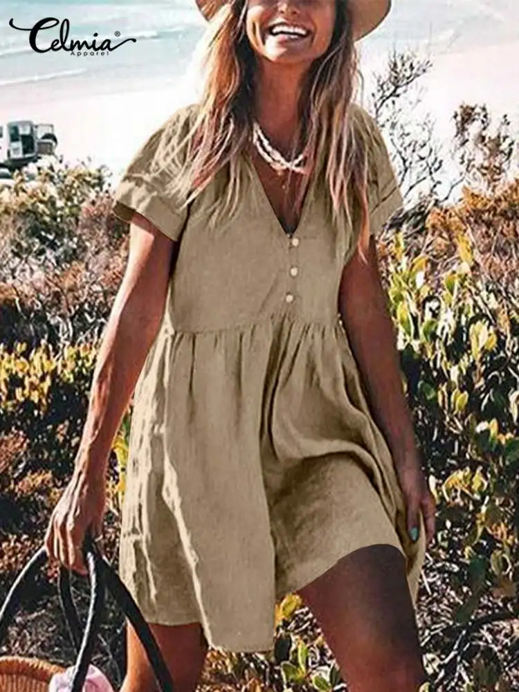 Celmia 2022 Casual Short Sleeve Robes Women Solid Shirts Mini Dresses Sexy V Neck Sundress Summer Pocket Buttons Short Vestidos
Celmia 2022 Casual Short Sleeve Robes Women Solid Shirts Mini Dresses Sexy V Neck Sundress Summer Pocket Buttons Short Vestidos